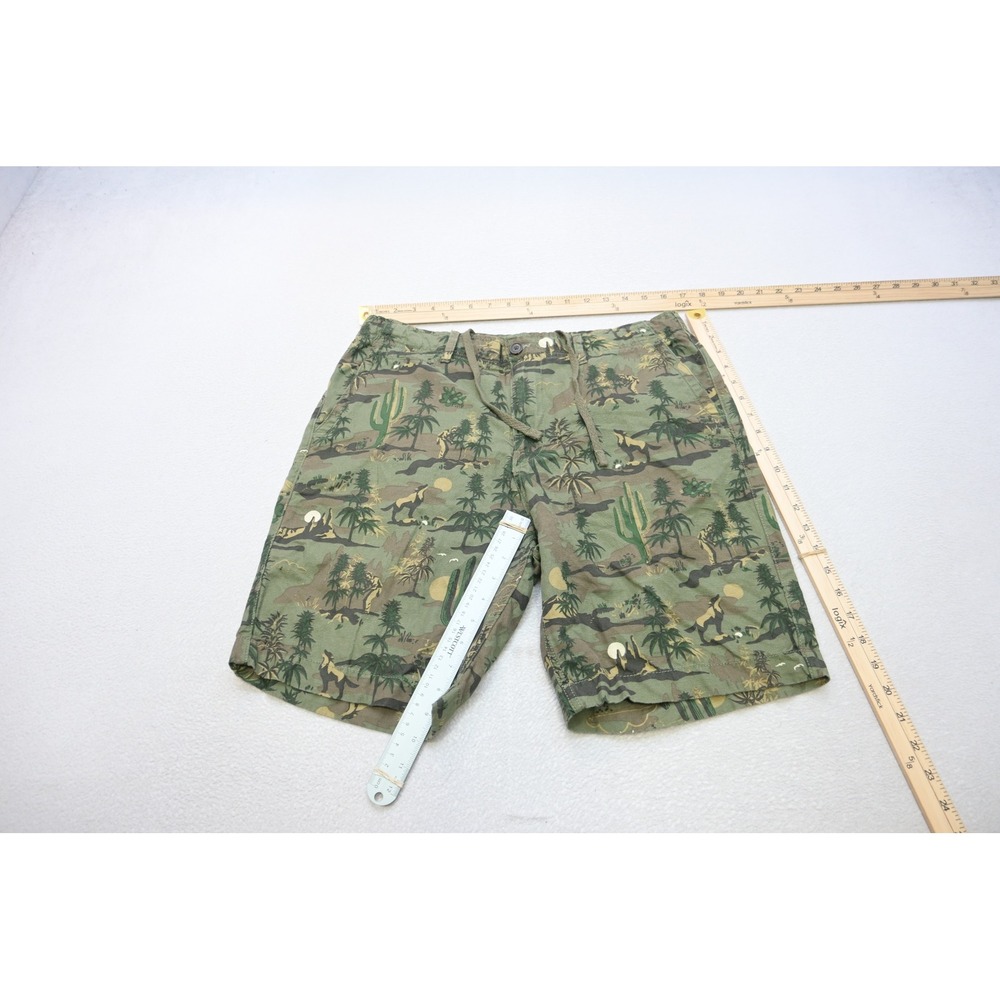 Lucky Brand Shorts Mens 33 Green Desert Wolf Linen Blend Flat Front Excellent